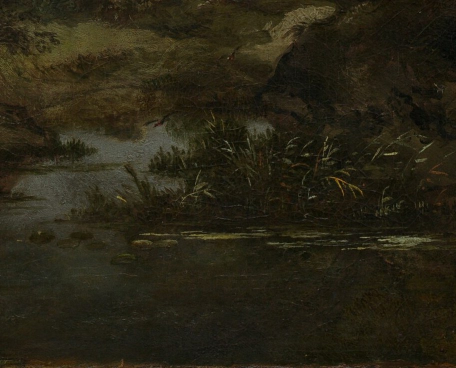 Hobbema often painted sunlit paths and glistening ponds.