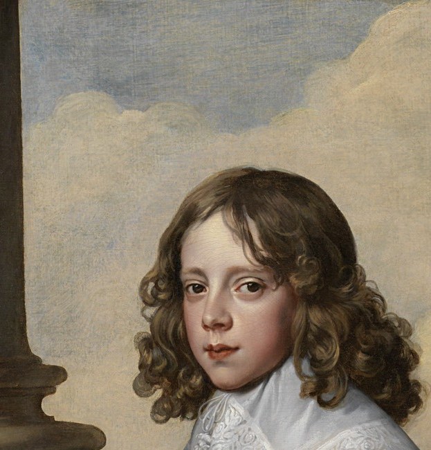 Fourteen-year-old groom gazes outward with studied aristocratic gravity, contrasting Mary's more inward expression.