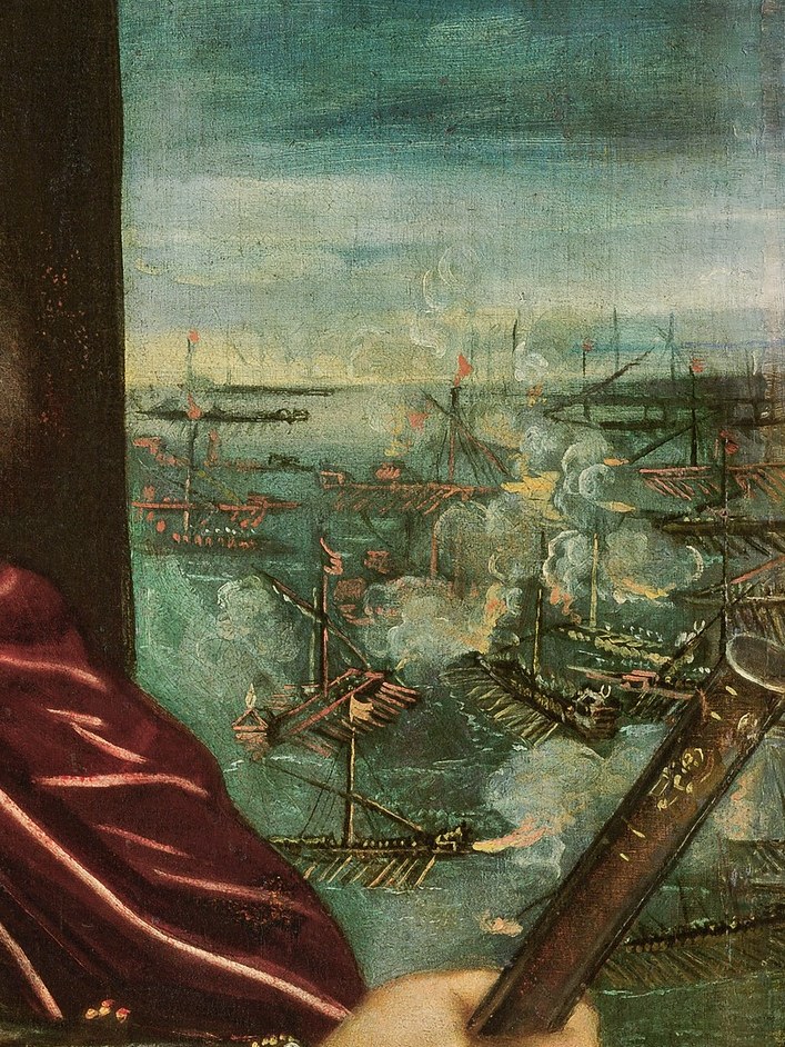 And in the distance, a naval battle rages.