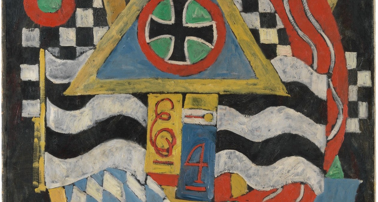 The undulating pattern evokes the Prussian flag and creates visual turbulence , war as wave, not order.