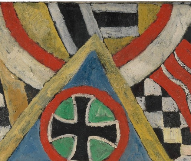 The Iron Cross is the painting's emotional apex , the military honor that stands in for the officer's face, making rank and death synonymous.