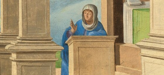 On the right, Mary learns she will bear a child.
