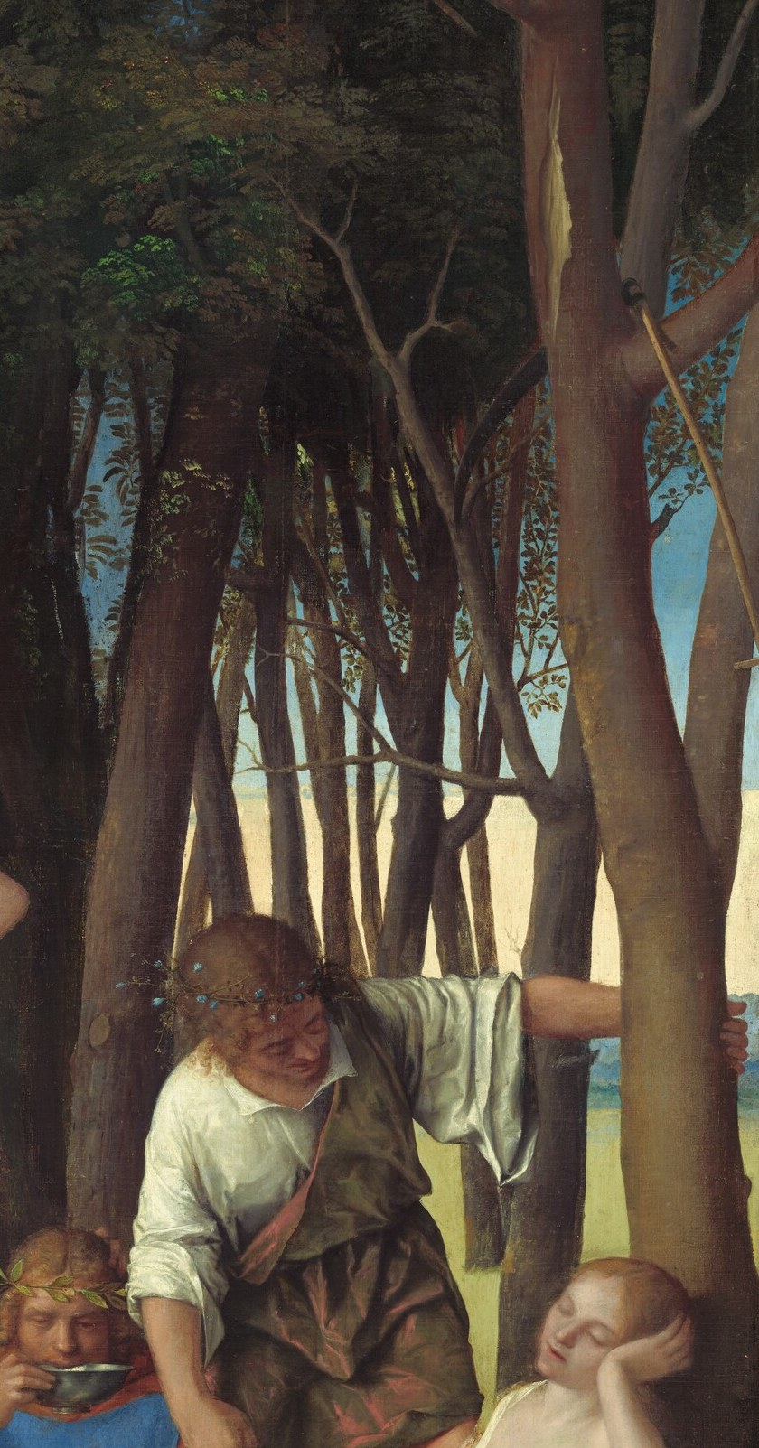 Just below, Priapus creeps toward the sleeping nymph Lotis.
