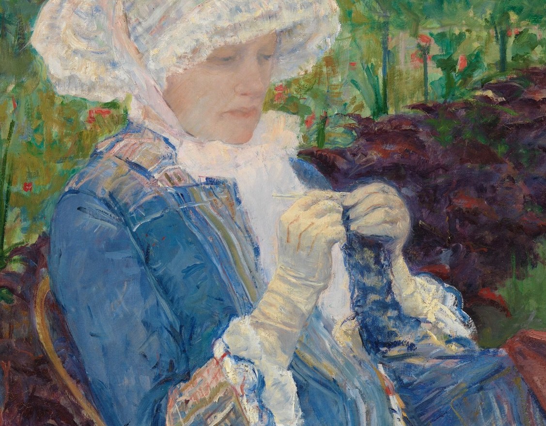 The large field of loosely brushed blue demonstrates Cassatt's Impressionist handling: color rather than outline defines the form
