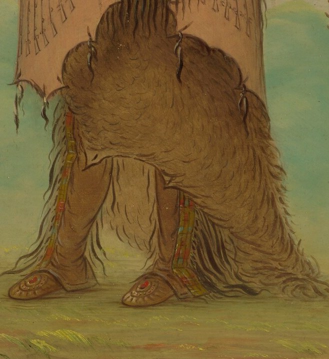 The textured fur highlights traditional attire and a connection to the land and its resources.