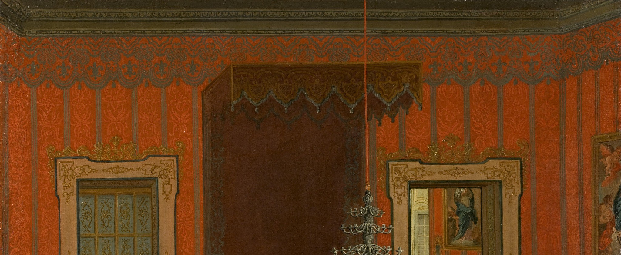 Every detail, from rich robes to ornate walls, speaks of courtly splendor.