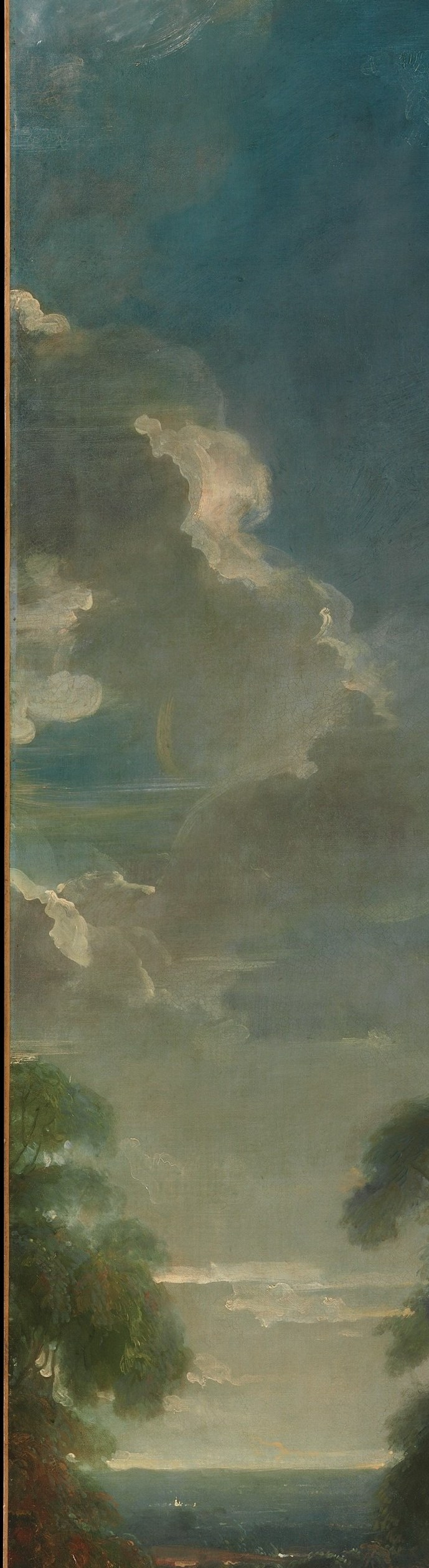 A dark coulisse borrowed from Van Dyck; the shadow they cast throws the white dress into brilliant relief , a calculated compositional device hiding in the margin.