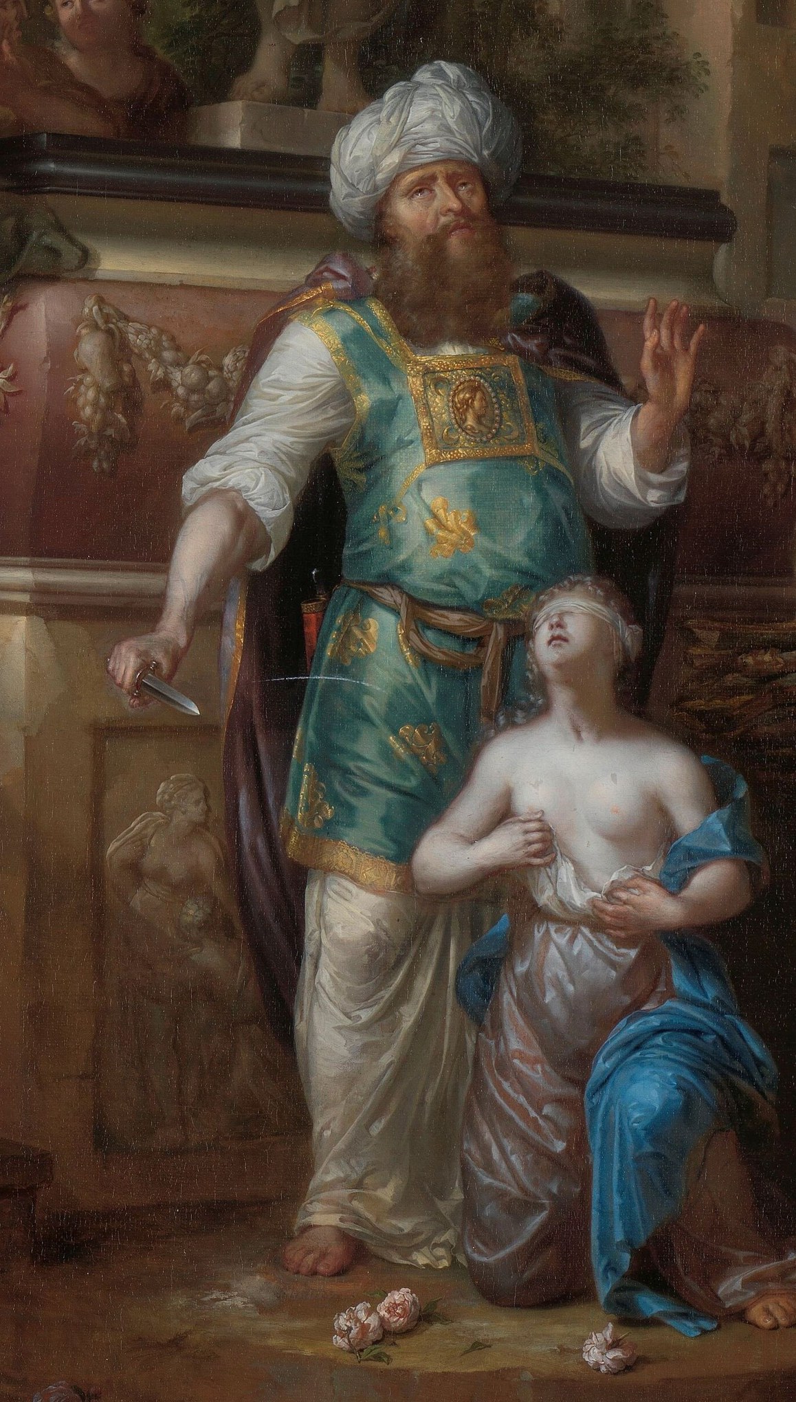 His king, Agamemnon, raises the knife for the goddess Artemis.