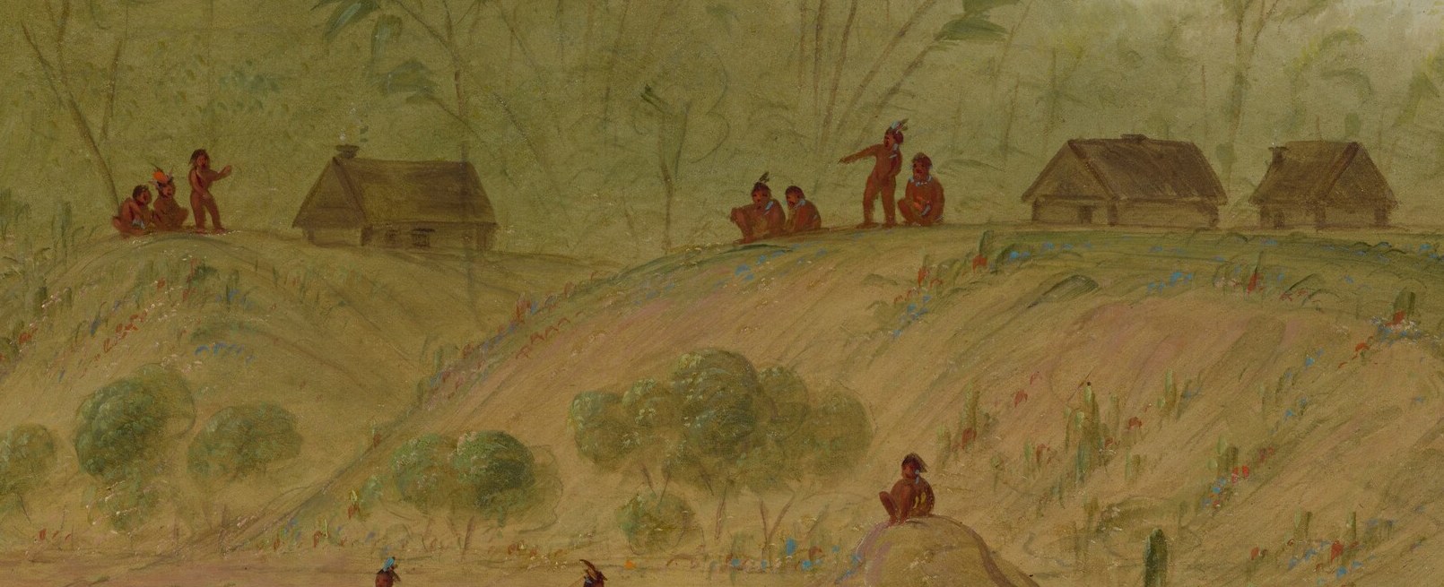 Look closely at the low thatched huts of the village.
