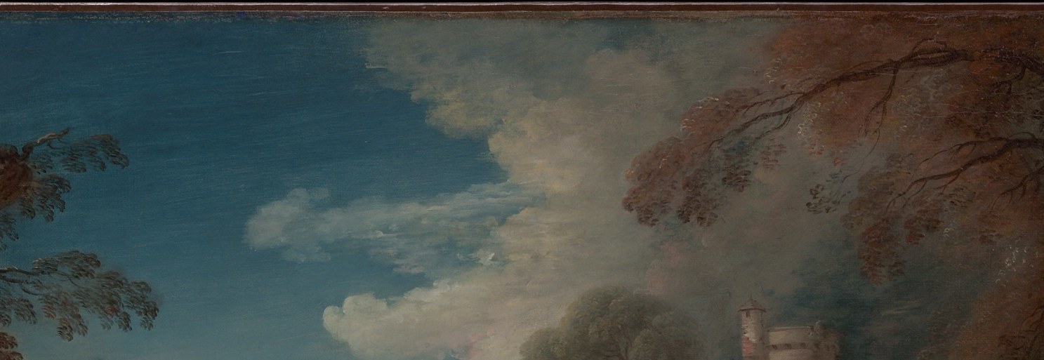The luminous opening above a martial scene is characteristic of Pater's fête galante sensibility applied to military genre; the peaceful sky ironizes the reason these men are here.