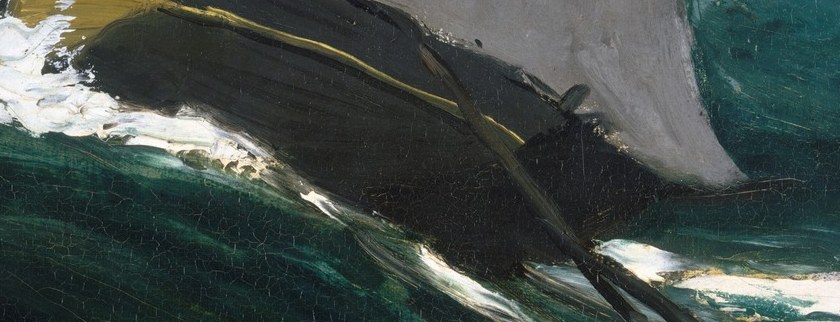 The thick impasto of white paint captures the explosive energy of the breaking wave.
