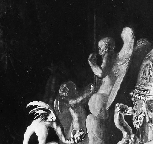 These ethereal figures add a sense of classical mythology or allegory to the scene, suggesting a deeper meaning.