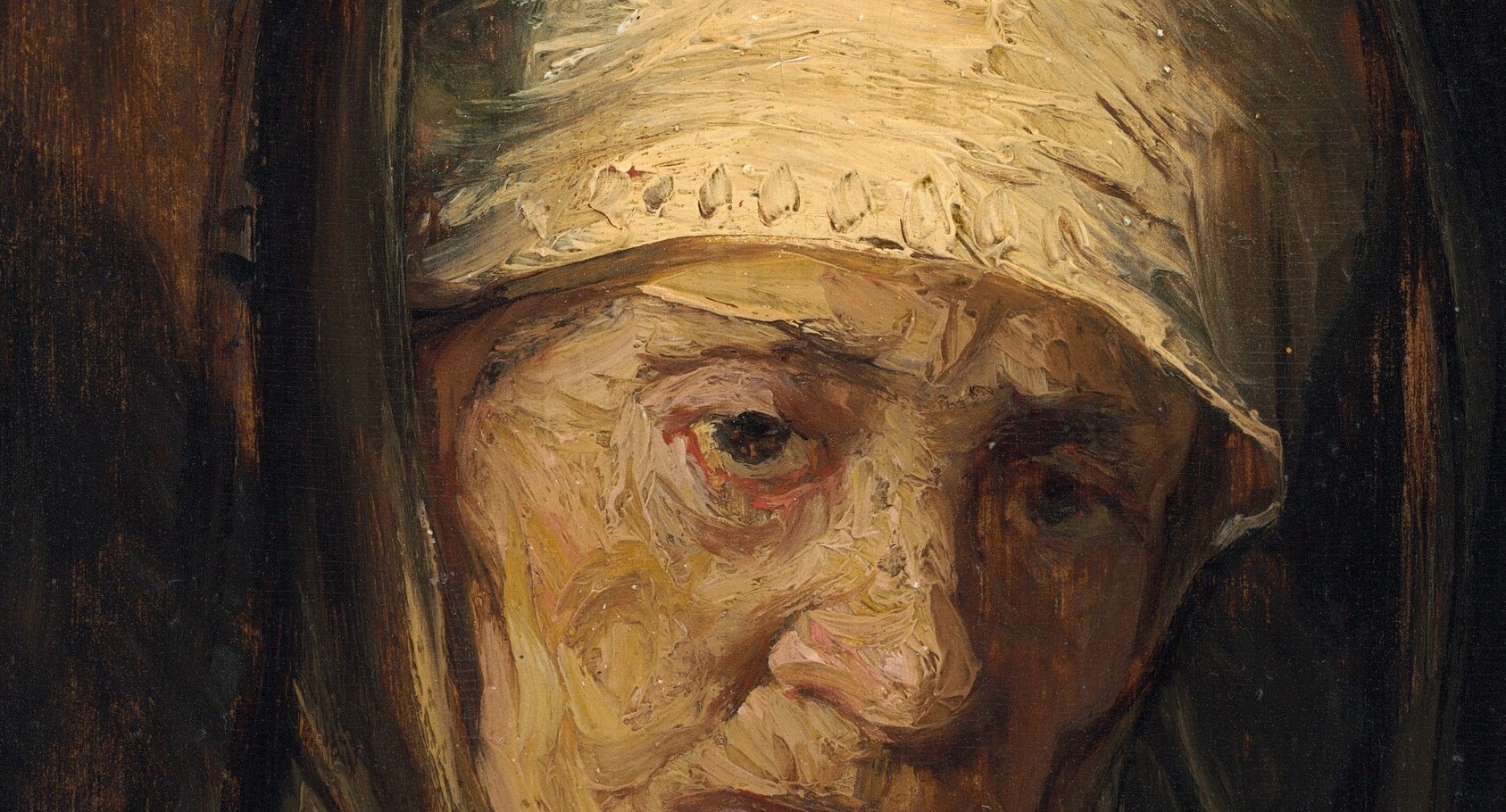 Her quiet dignity fills the entire canvas.
