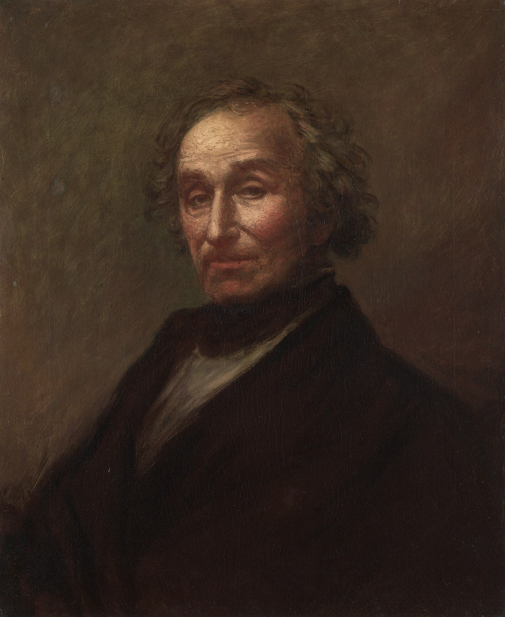 The deep, uniform darkness serves to isolate the sitter, making his face and figure emerge dramatically.