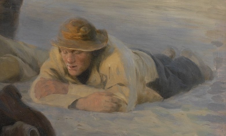Another fisherman lies face up, perhaps catching a moment of sleep.