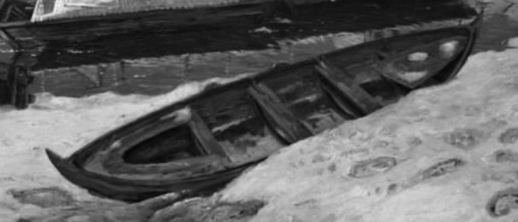 Its weathered wood and empty hull suggest a pause in activity, perhaps waiting for warmer weather or a new purpose.