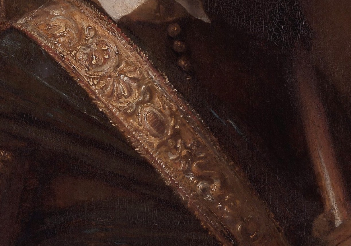 His ornate baldric signals his status in a civic guard.