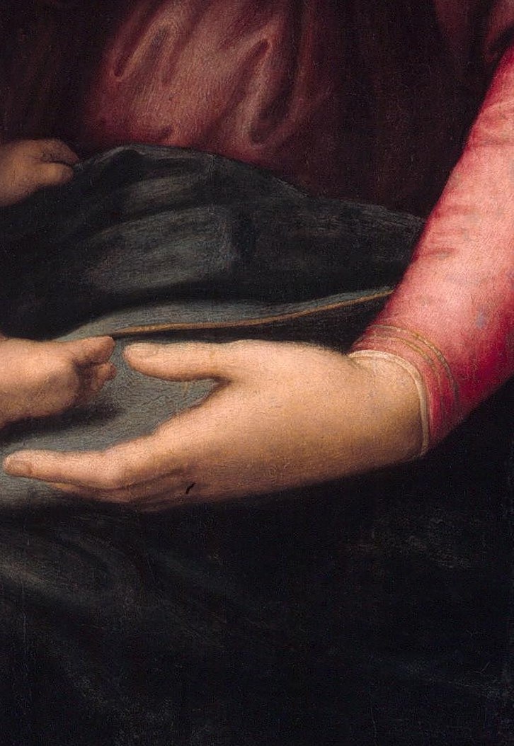 His delicate brushwork gives the Madonna's robe a luxurious sheen.