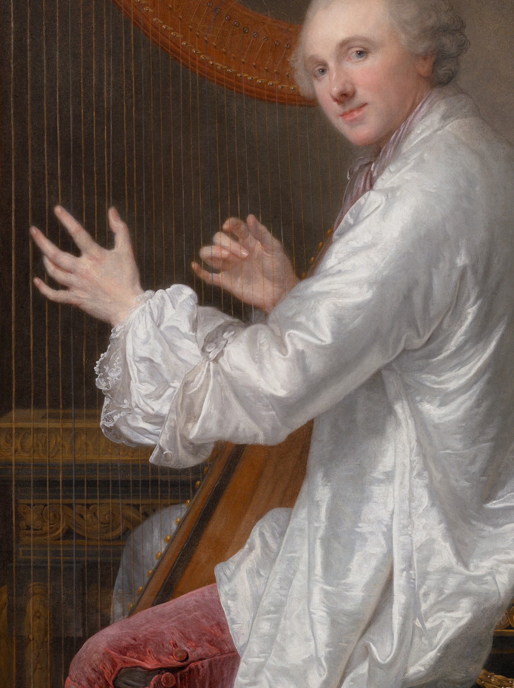That white satin coat is the painting's true technical dare.