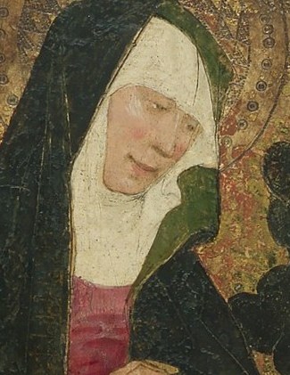 Her pure white headcovering suggests humility.