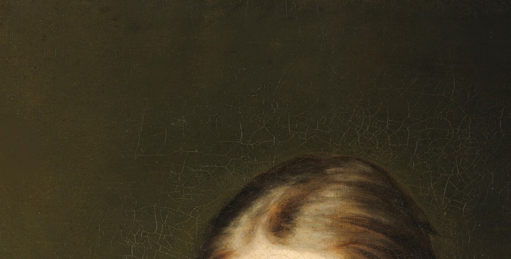 Wispy, informal hair reveals advanced age and fragility in 1829 , the loose styling sits in tension with the stiff formal coat below.