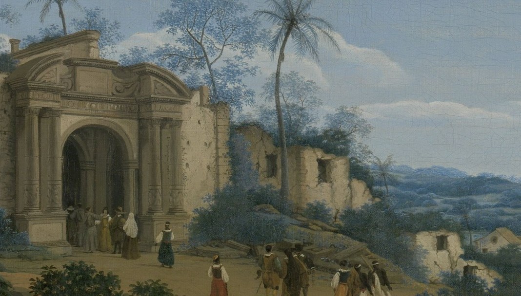 A Dutch painter shows the ruined cathedral.