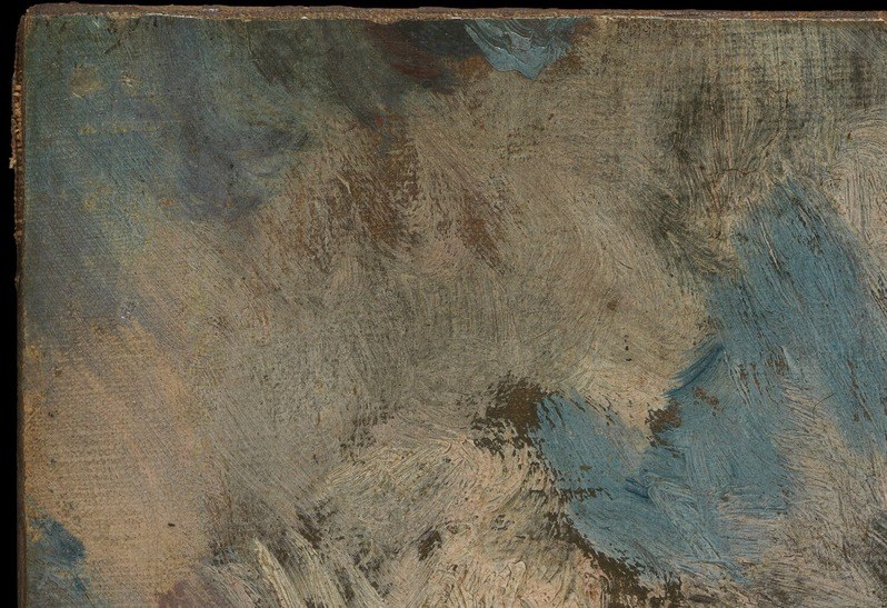 The storm clouds feel so heavy because the paint itself is thick.