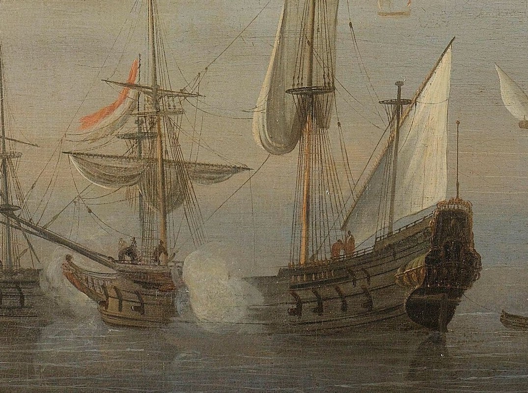 This ship, with its sails partially furled, offers a contrast in activity and composition.