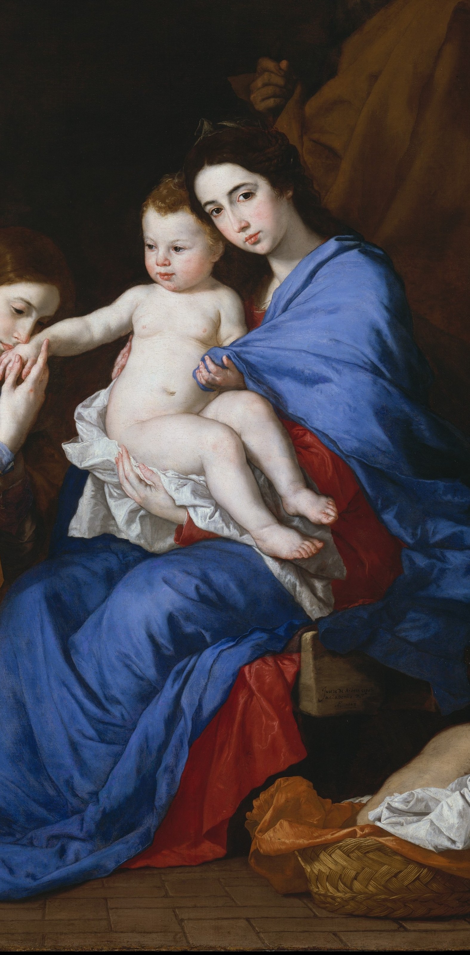 A dominant chromatic mass that structures the entire right half of the composition; Ribera's virtuoso handling of the heavy fabric folds demonstrates Baroque mastery of textile painting.