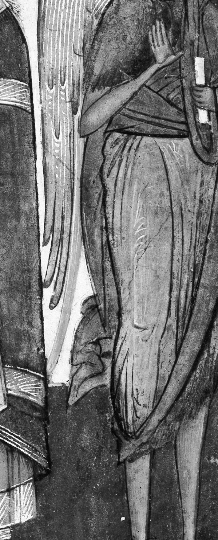 The presence of wings clearly indicates a celestial being, adding a divine dimension to the scene.