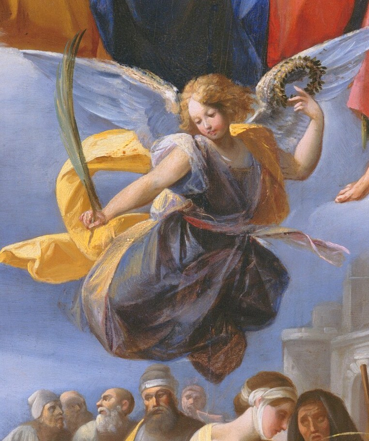 And this angel holds a martyr's wreath, her heavenly reward.