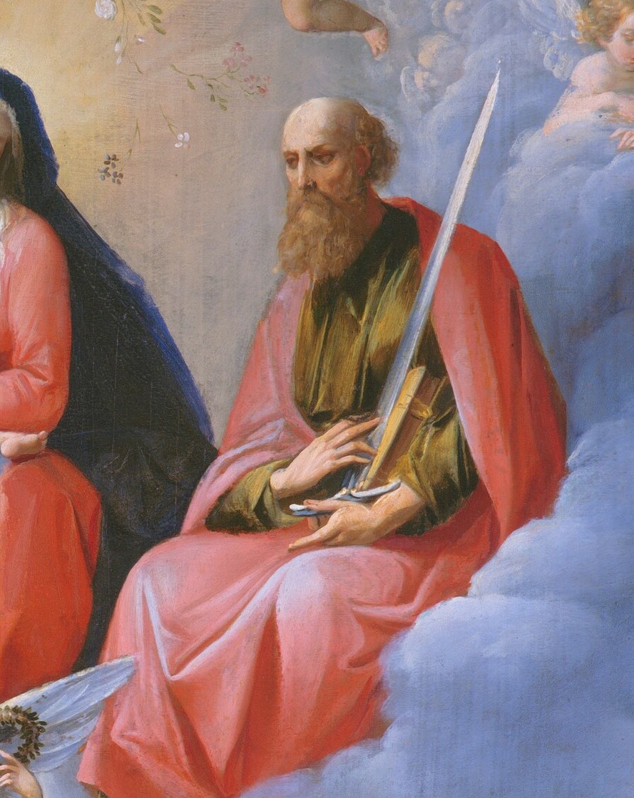Beside him, Saint Paul carries his sword, a symbol of his own martyrdom.