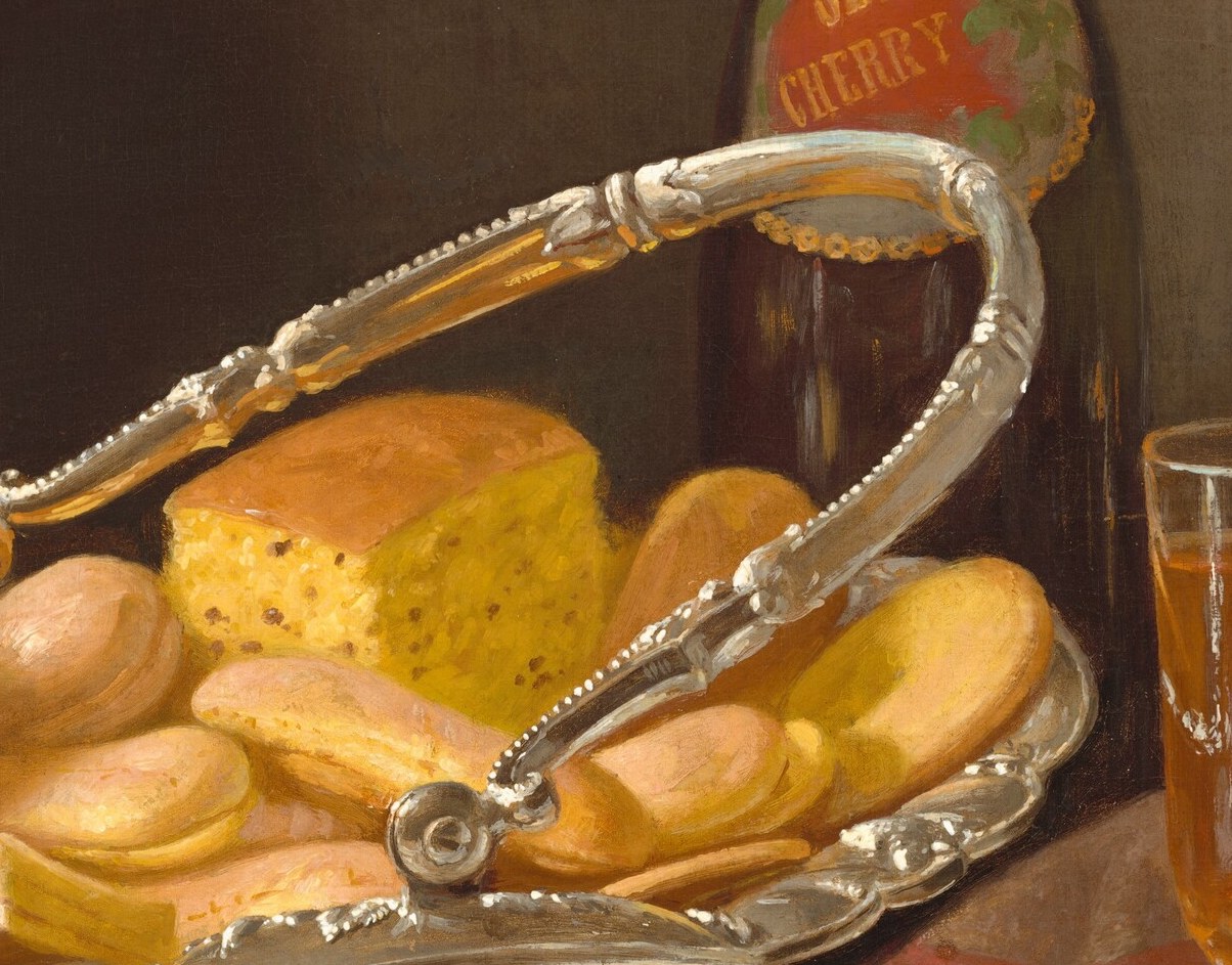 The star is this ornate silver cake basket, reflecting everything.