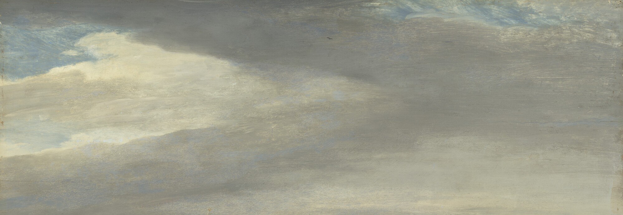 Sky occupies nearly half the canvas in classic Dutch landscape proportion; the cloud light is the primary source of illumination across the whole scene