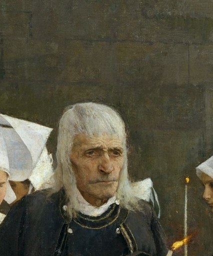 Look at the elder woman's face.