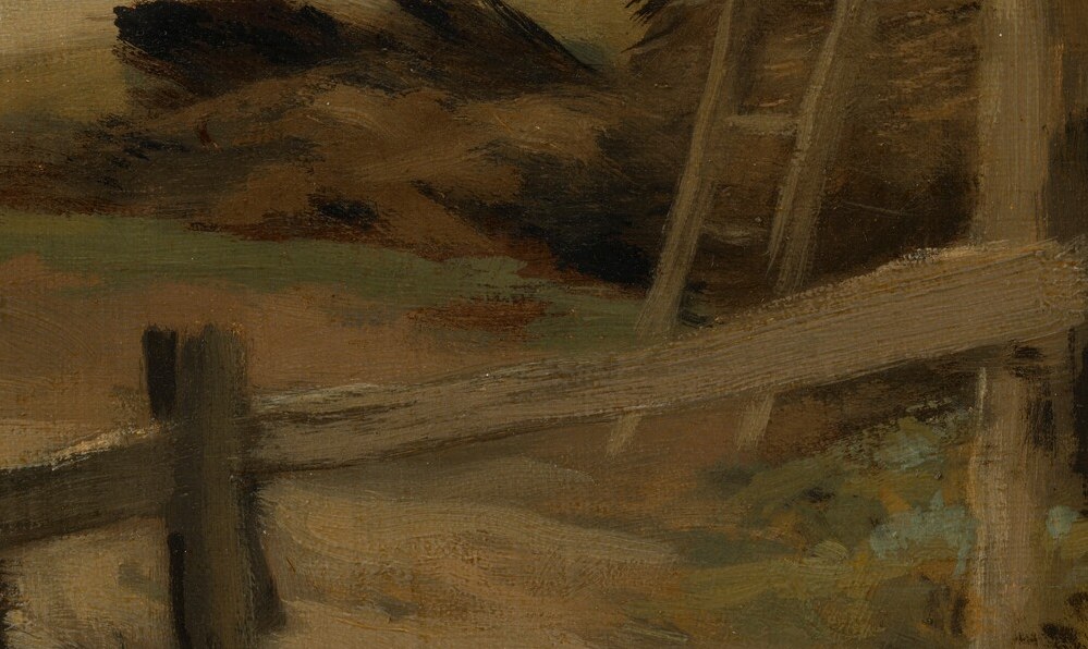 Divides the foreground and midground, its rough texture and diagonal line lead the eye into the scene.