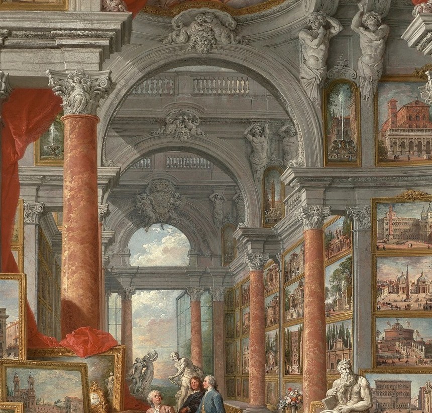 A theatrical device that focuses attention on the figures and echoes the conventions of Baroque portraiture within a genre scene