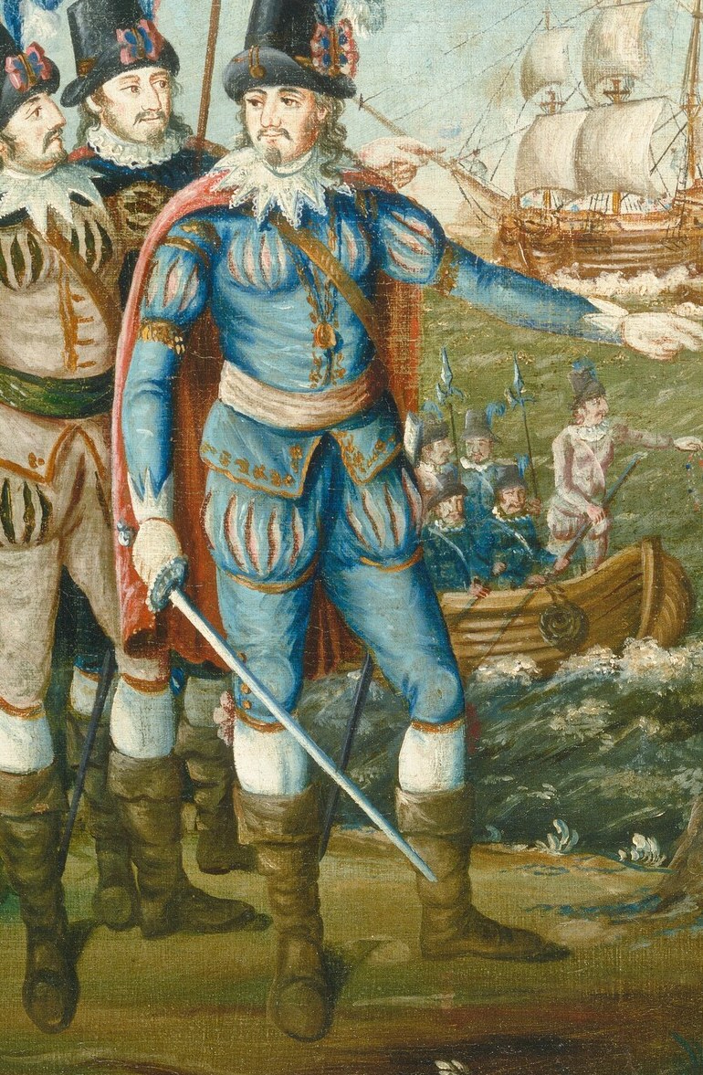 A commander in blue plants his flag, claiming the land.