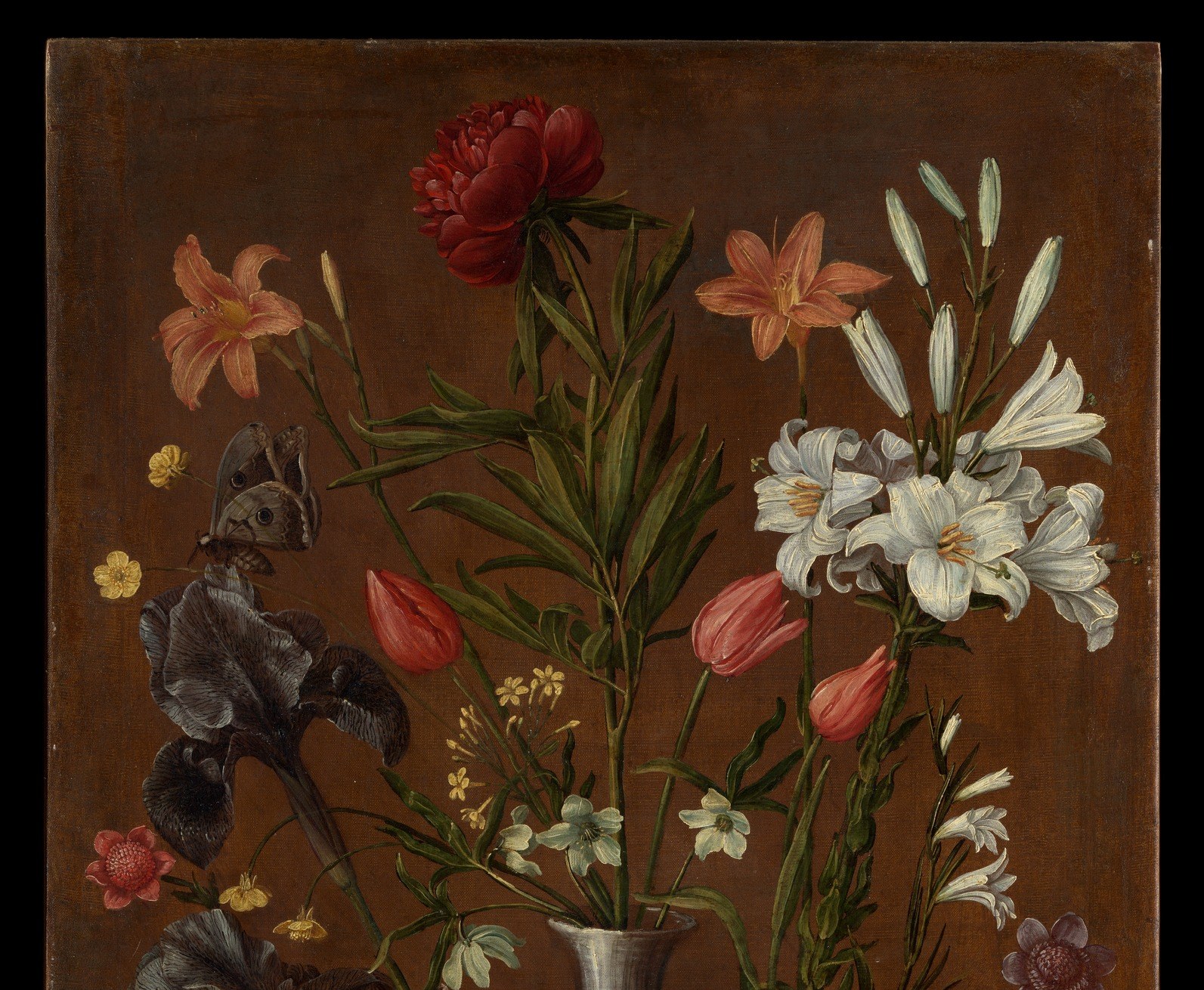 The near-monochrome ground throws every petal into relief and was a deliberate technique to concentrate spiritual focus , compare Caravaggio's use of shadow for the same effect.
