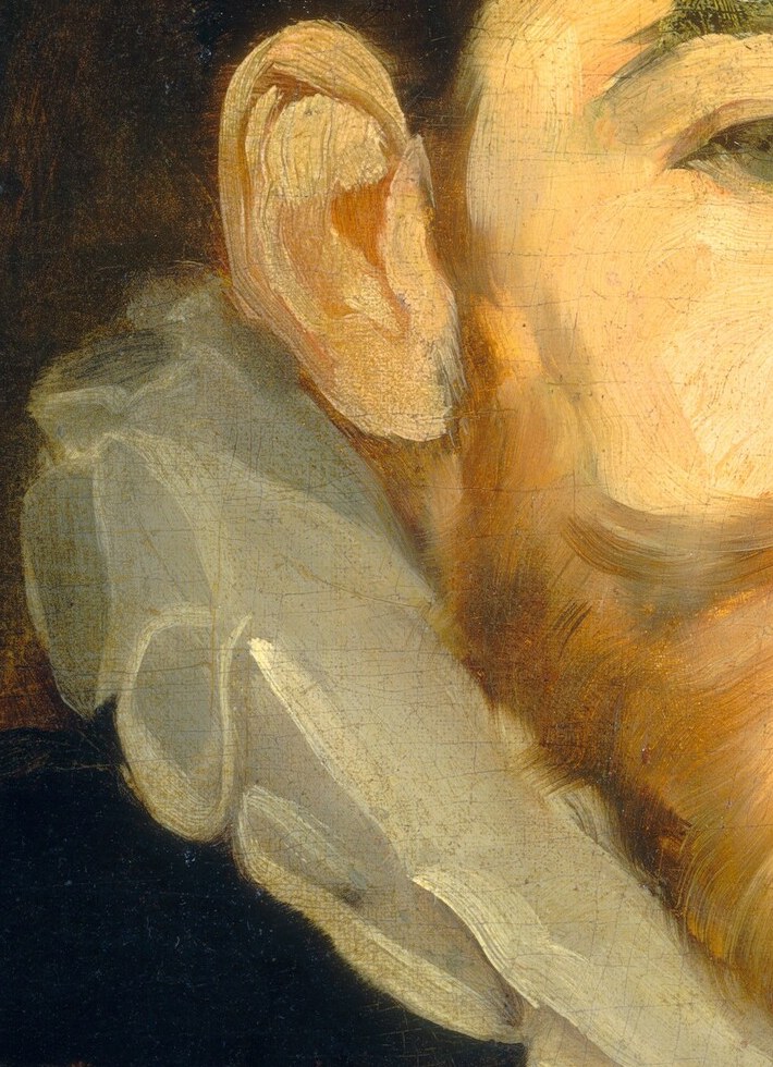 He used dramatic light and shadow, called chiaroscuro.