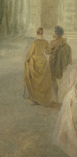 Look at the woman in the yellow dress.