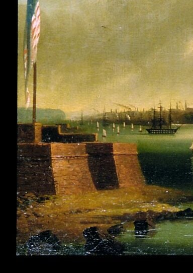 This stone fort beneath the flag is where her pedestal will be built.