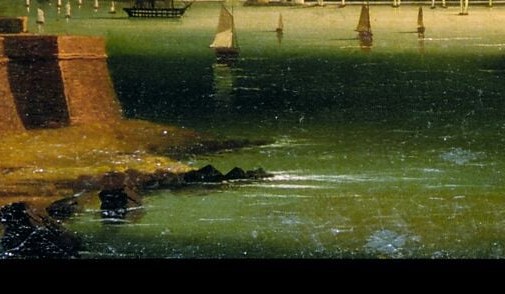 You are standing on Bedloe's Island, looking toward Manhattan.