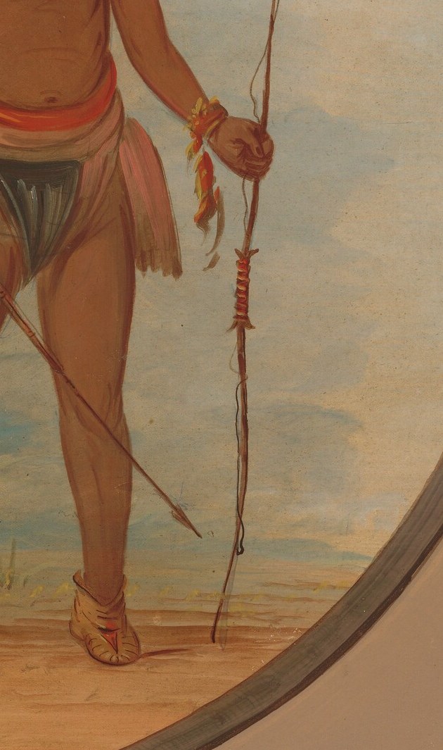 The bow and arrow indicate a hunter or warrior, a key aspect of tribal life.