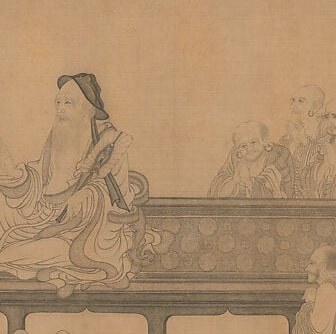 This group of monks, bodhisattvas, or lay disciples represents the 'grand assembly' witnessing the nonduality debate , their varied postures record silent reactions