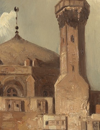 Notice how the sunlight glows on the mosque's dome.