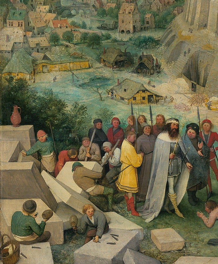 The King, Nimrod, watches his monumental folly from below.