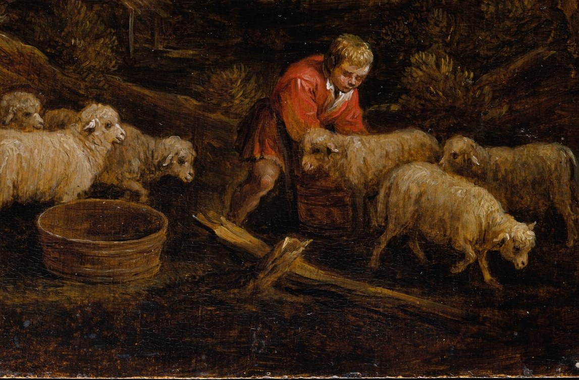 Soft woolly masses catch the brightest light in the composition; the dense grouping gives Teniers a chance to render subtle tonal variation in fleece