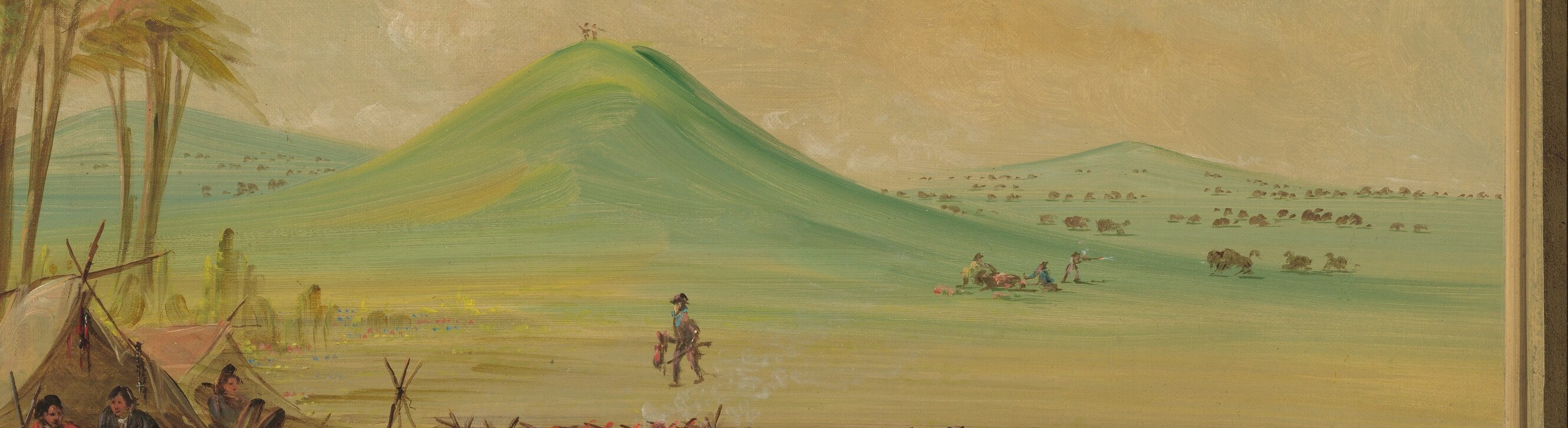 The luminous green-gold plain is Catlin's principal subject , its emptiness communicates the isolation explorers faced in 1686 Texas, before any European settlement took hold.