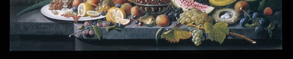 The only visual rest in a riot of color; marble was aspirational in 1850s American interiors and its cool grey grounds the fantasy in domestic luxury , the ledge edge also functions as a compositional horizon line.